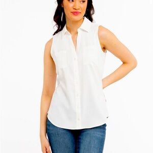 Ricki’s Sleeveless Button Front Collared Shirt White Medium Women Brand New
